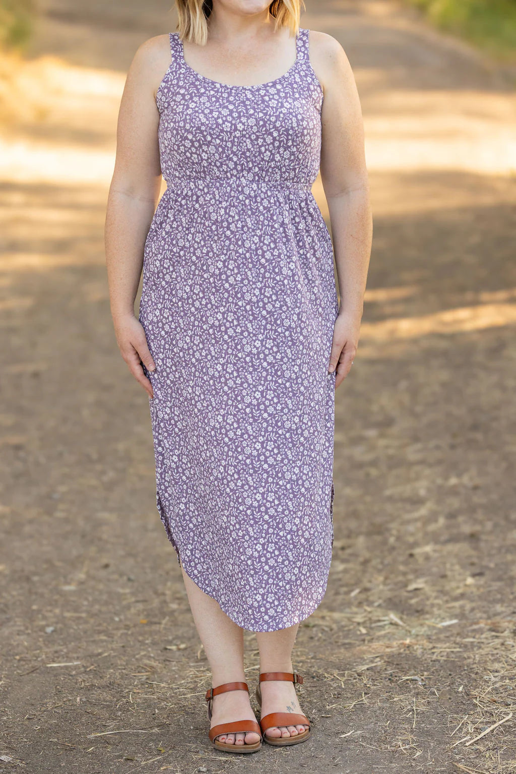 Reagan Ribbed Midi Dress - Lavendar Floral