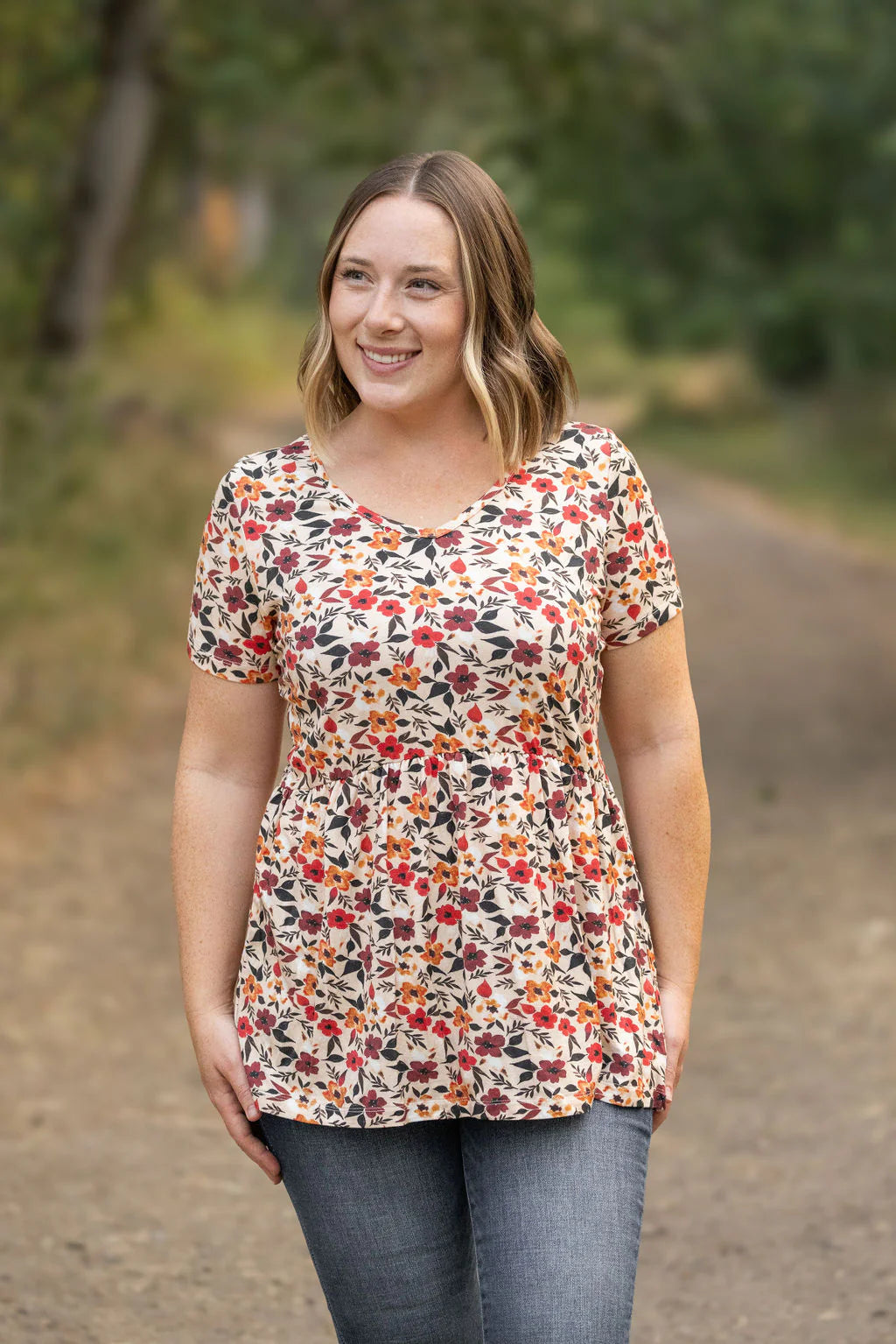 Sarah Ruffle Short Sleeve - Red Floral