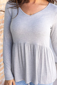 Long Sleeve Sarah Ruffle - Light Grey | Women's Top