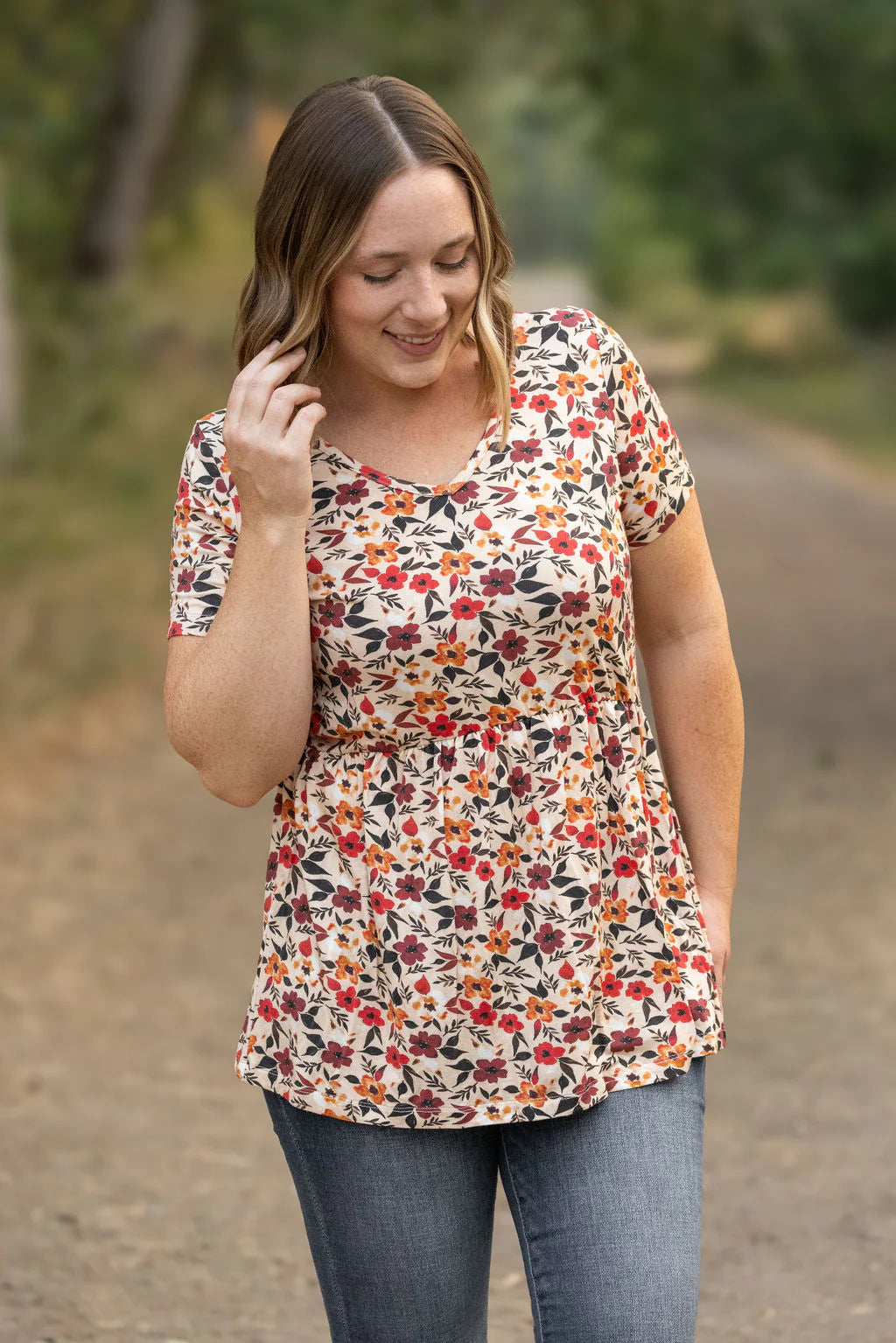 Sarah Ruffle Short Sleeve - Red Floral