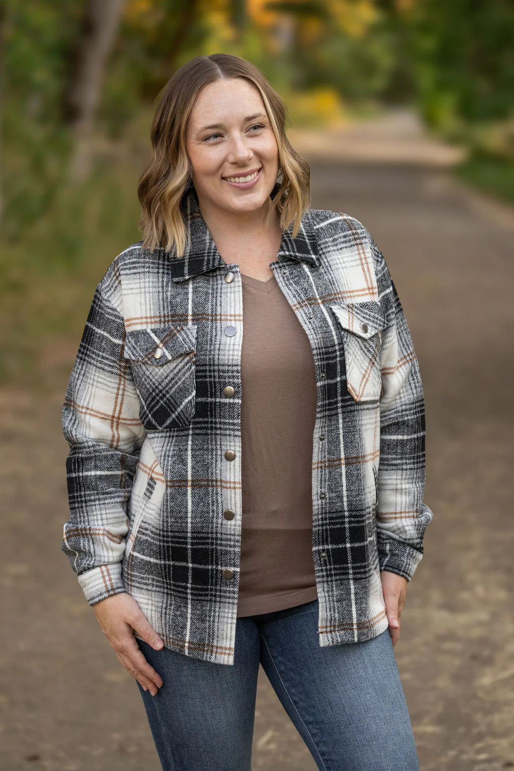 Norah Plaid Shacket - Black and Gold