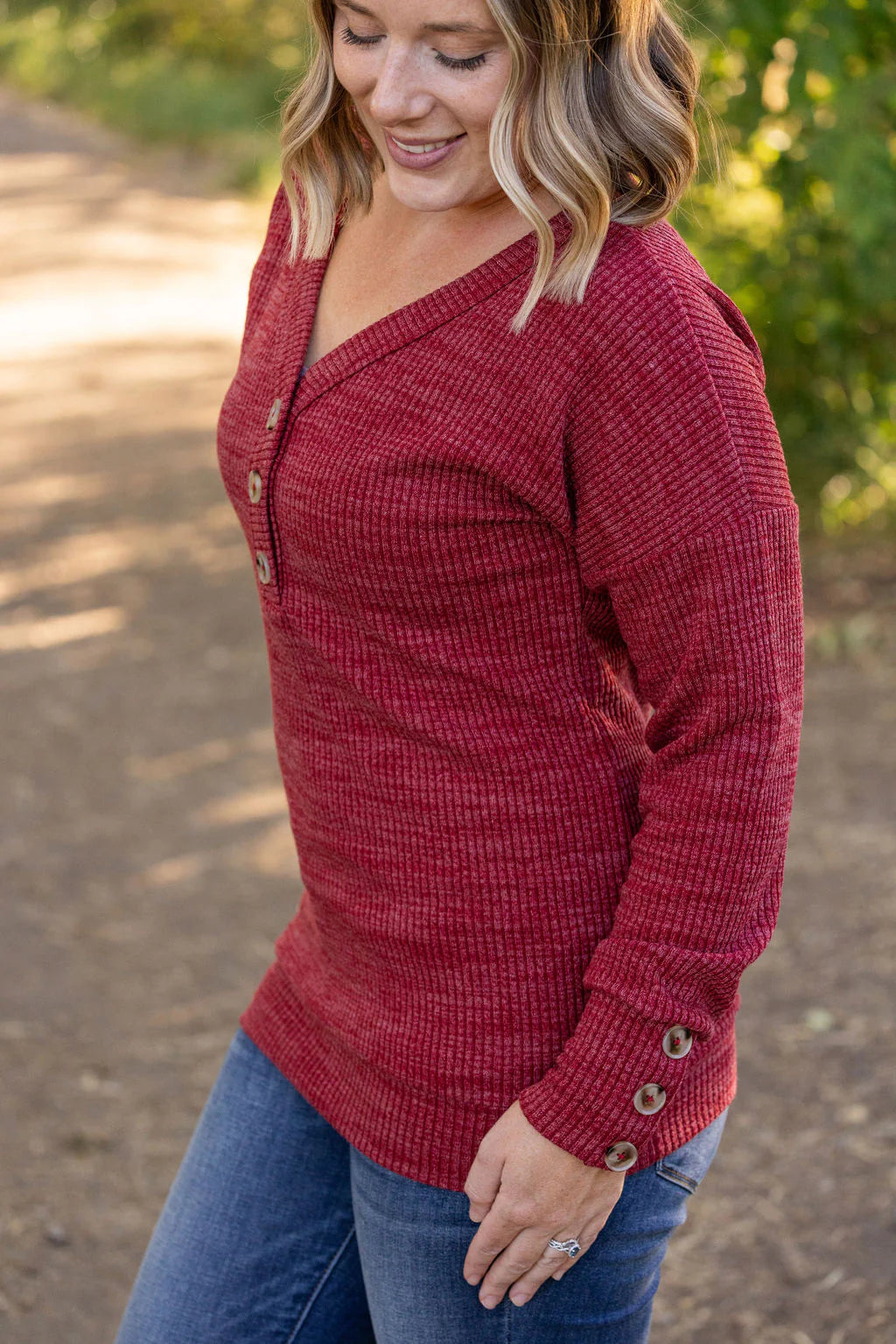 Brittney Button Sweater in Berry