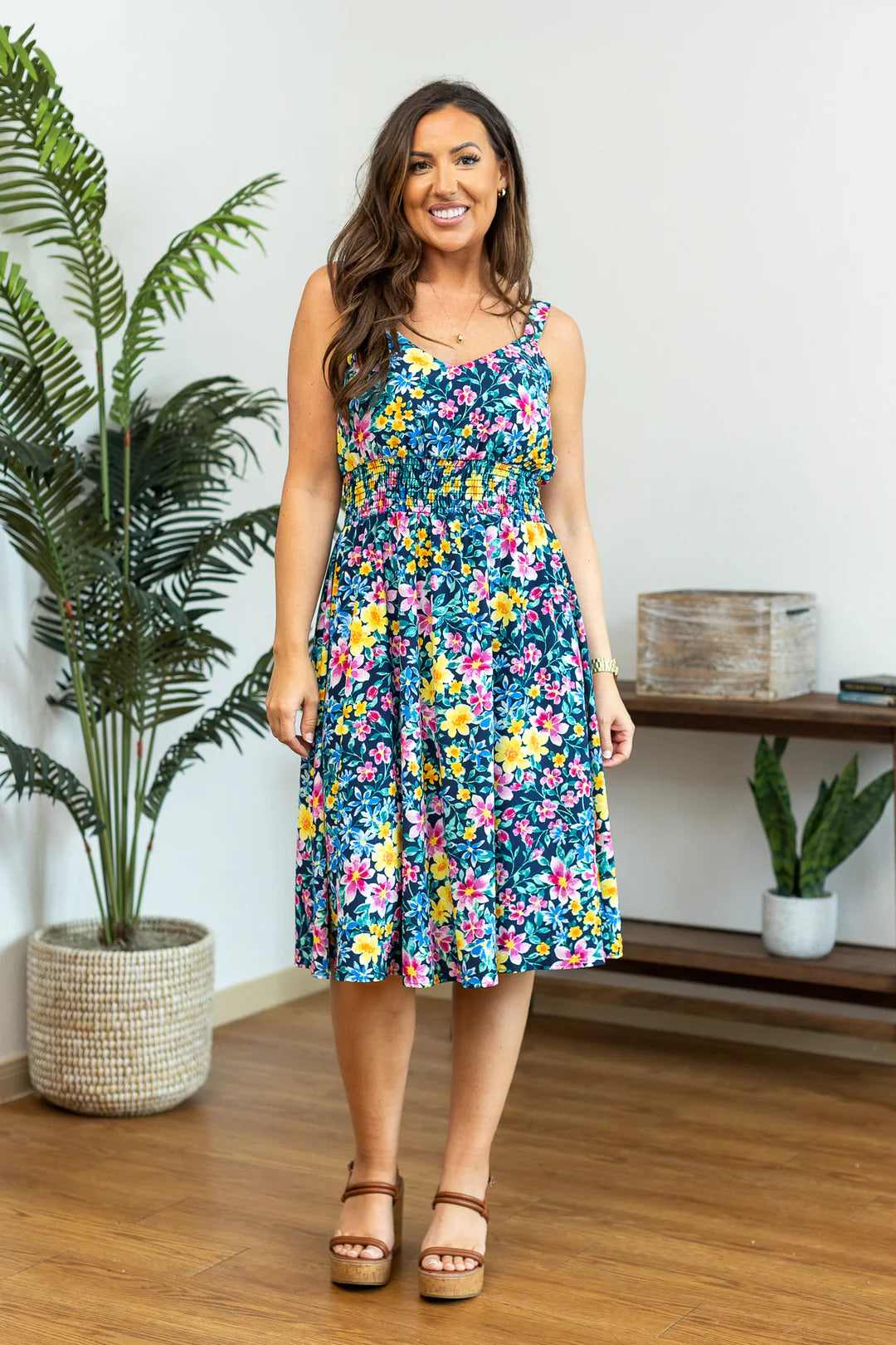 Cassidy Midi Dress - Navy and Yellow Floral - FINAL SALE