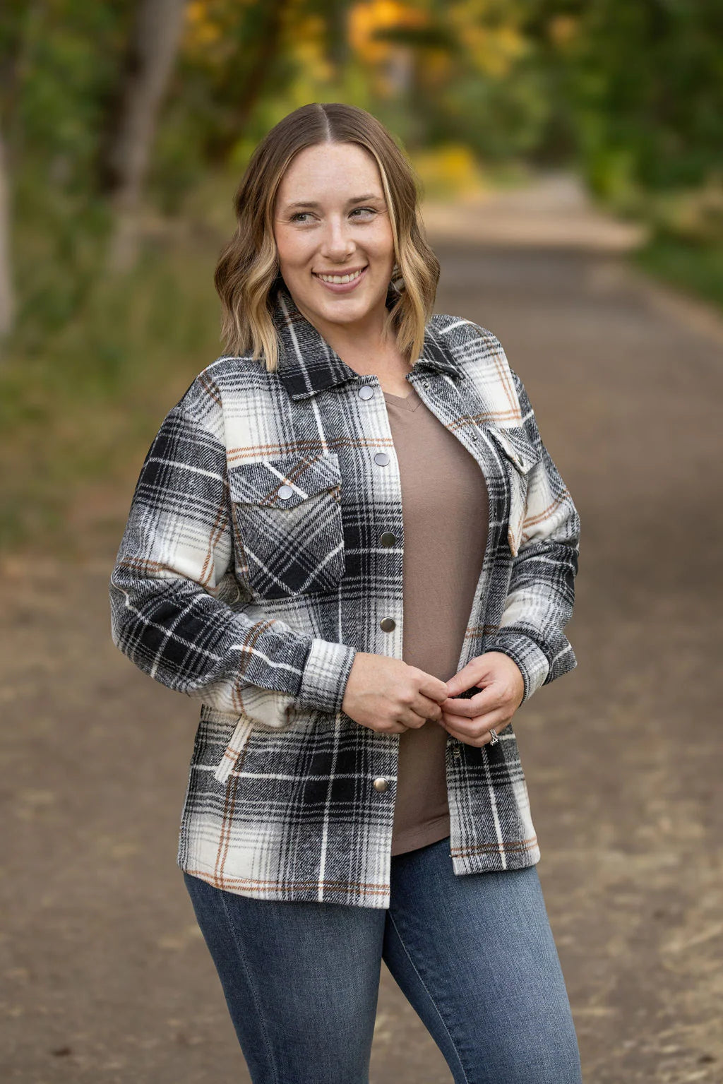 Norah Plaid Shacket - Black and Gold