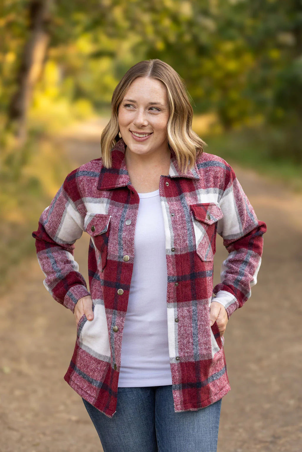 Norah Plaid Shacket - Merlot and Grey Mix