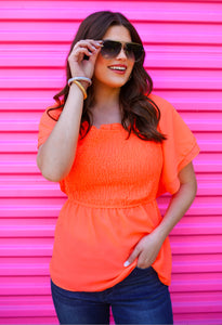 Ryan Ruffle Top in Neon Coral