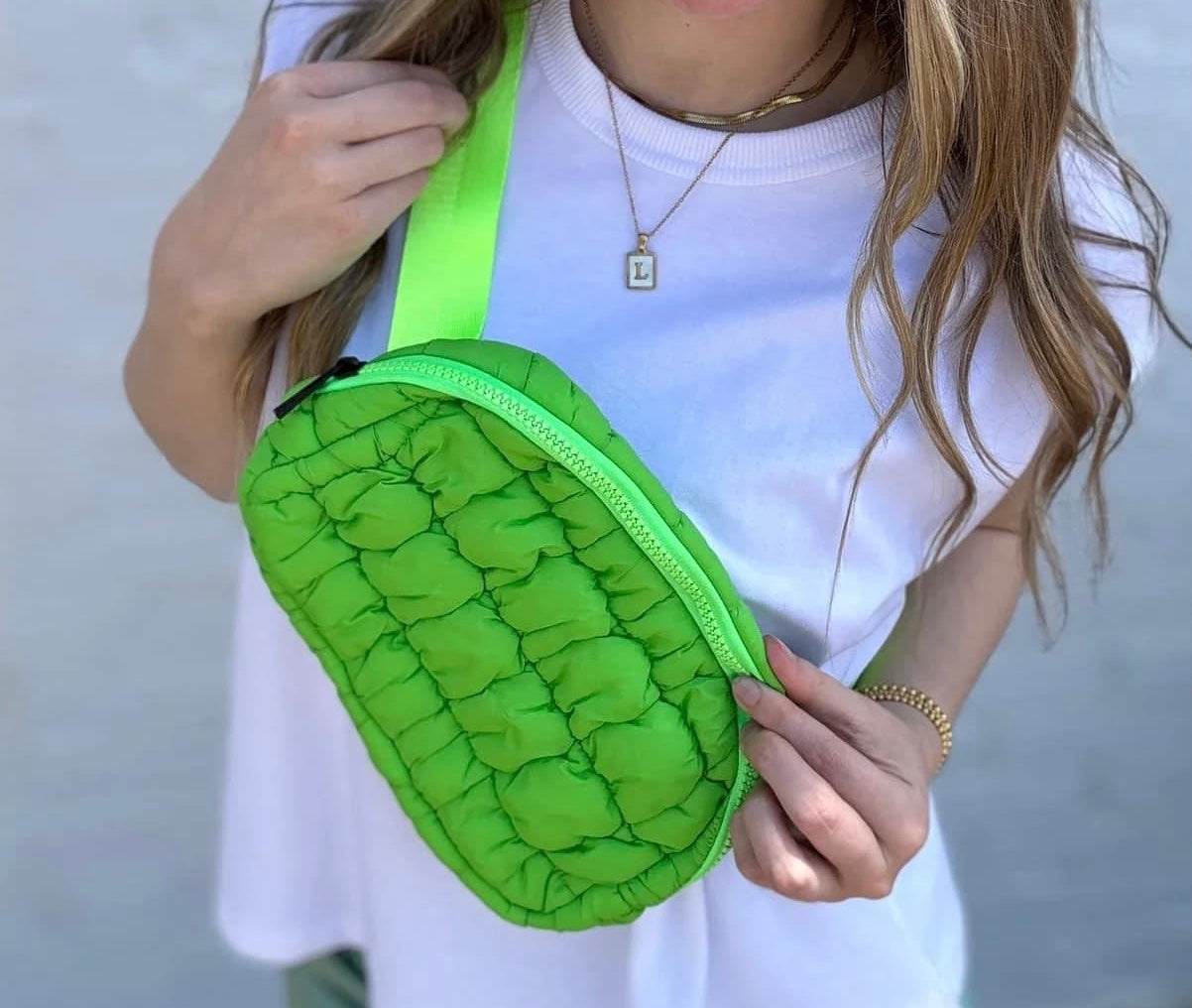 Quilted Belt Bag in Green