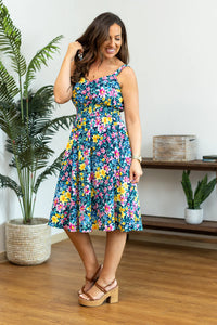 Cassidy Midi Dress - Navy and Yellow Floral - FINAL SALE