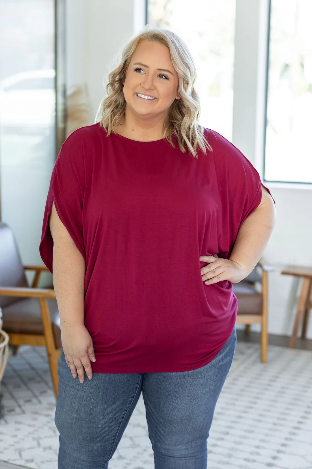 Darcy Dolman Top - Burgundy