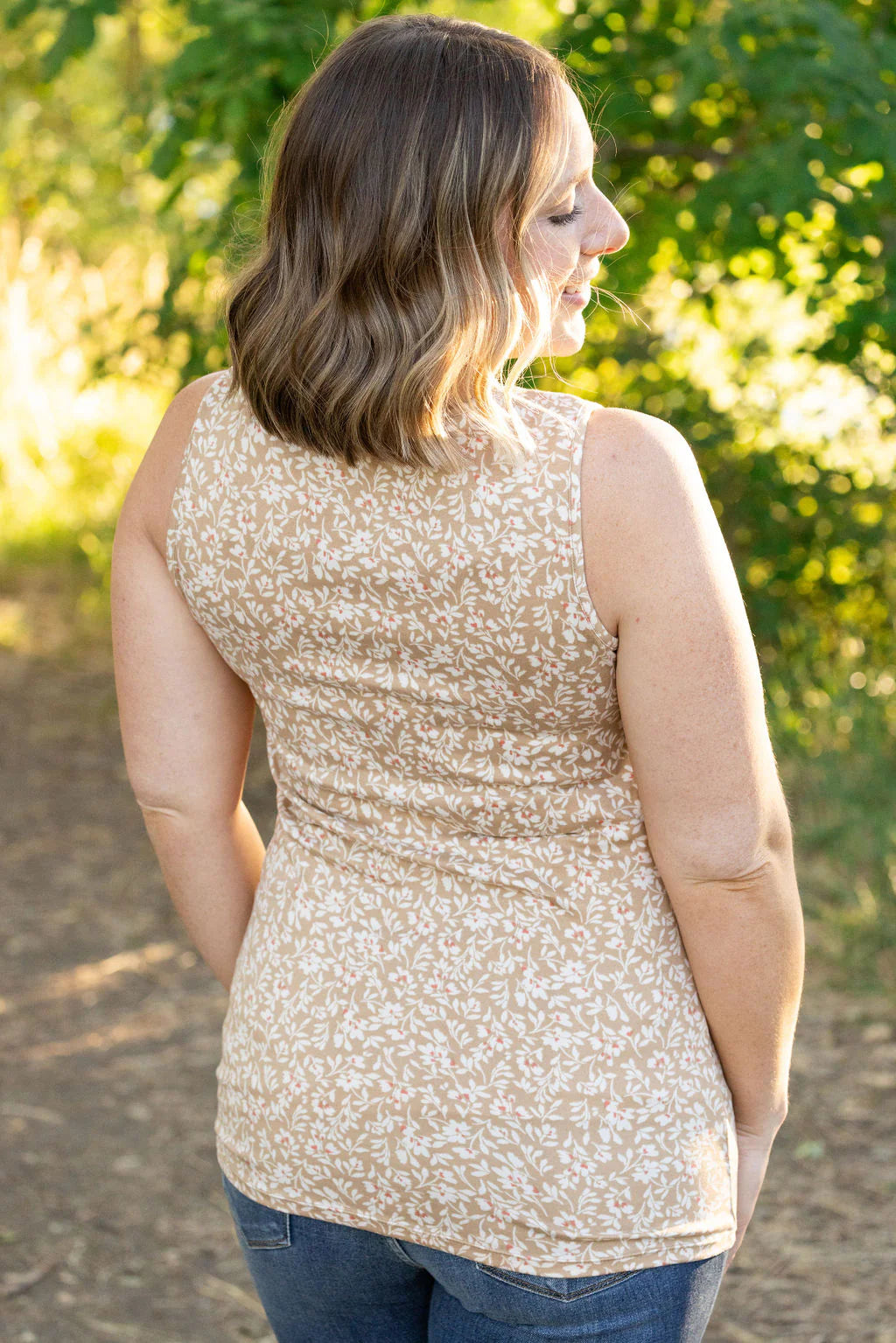 Luxe Crew Tank - Micro Tan Floral