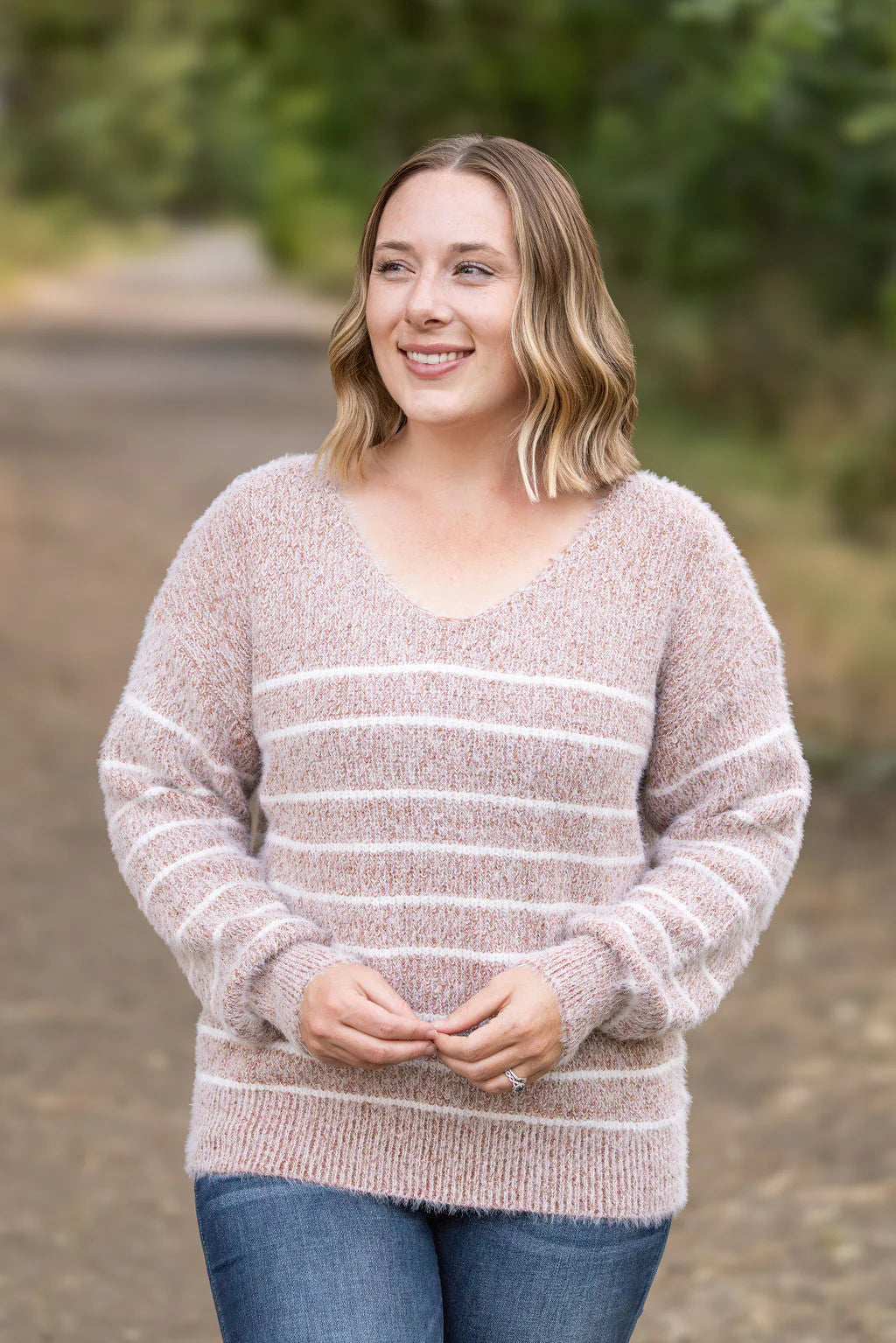 Cozy Striped Sweater in Rust