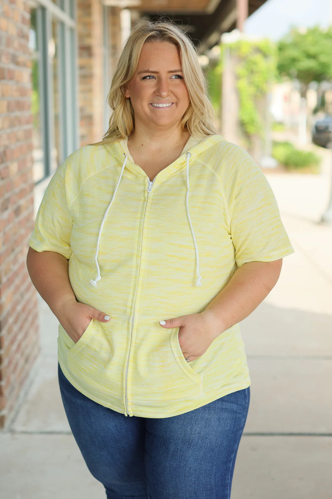 Short Sleeve ZipUp Hoodie - Yellow - FINAL SALE