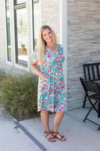 Tinley Dress - Aqua and Pink Floral - FINAL SALE