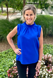 Royal Blue Ruffle Sleevless Top