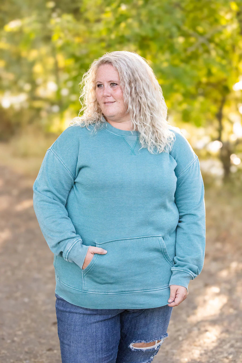 Vintage Wash Pocket Pullover - Teal