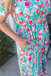 Tinley Dress - Aqua and Pink Floral - FINAL SALE