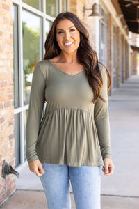 Long Sleeve Sarah Ruffle - Olive | Women's Top