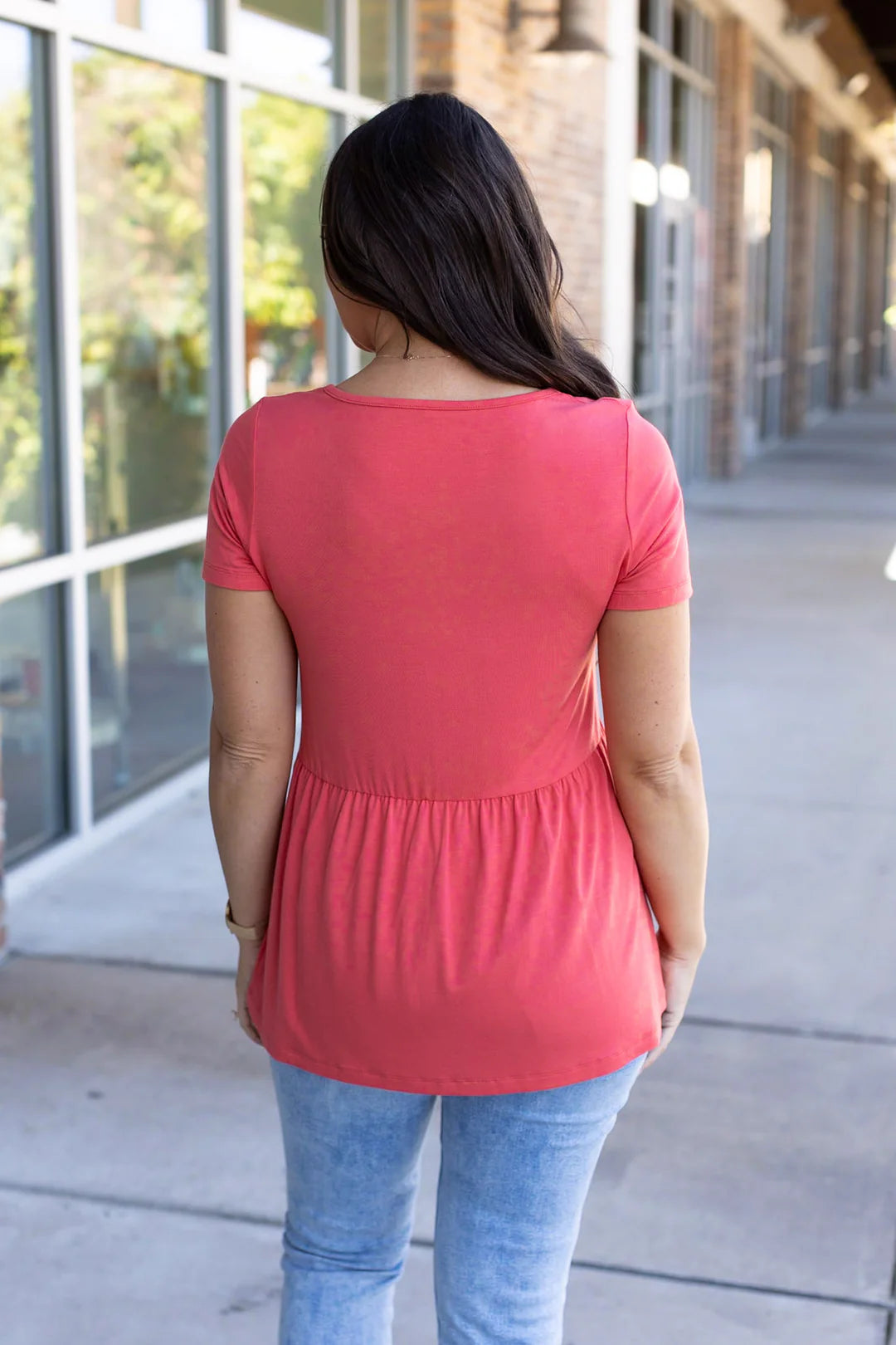 Sarah Ruffle Short Sleeve - Deep Coral