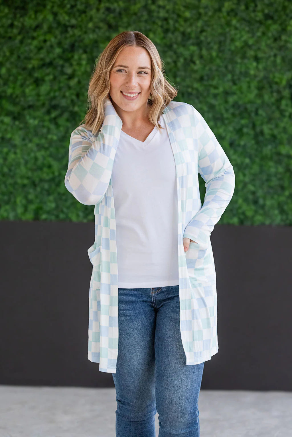 Classic Cardigan - Blue and Mint Checker MM EXCLUSIVE