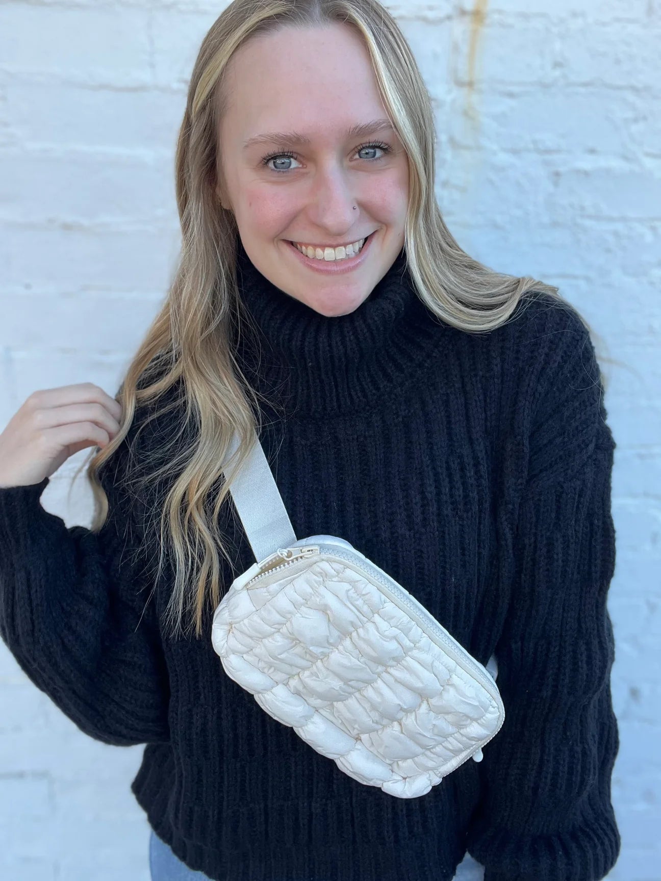 Quilted Belt Bag in Cream