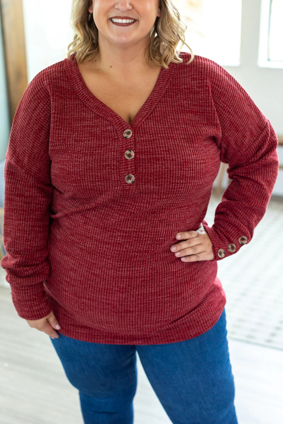 Brittney Button Sweater in Berry