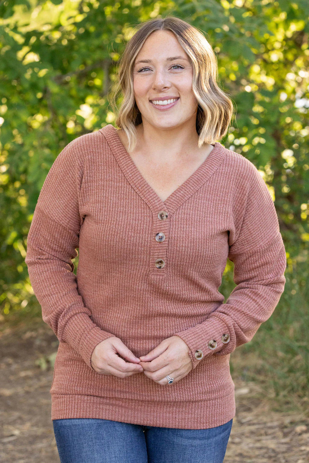 Brittney Button Sweater in Terra Cotta