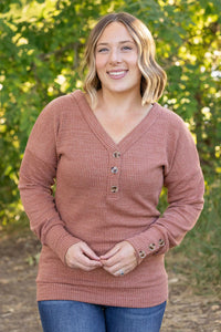 Brittney Button Sweater in Terra Cotta