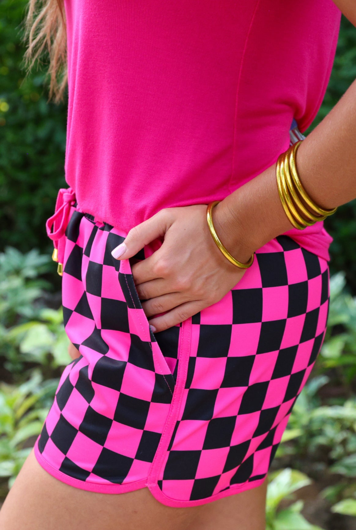 PREORDER-Pink And Black Checkered Shorts