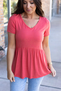 Sarah Ruffle Short Sleeve - Deep Coral