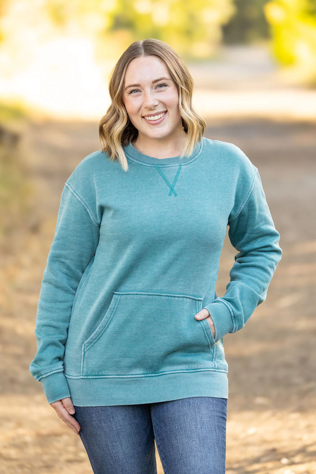 Vintage Wash Pocket Pullover - Teal