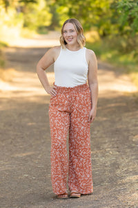 Presley Palazzo Pants - Rust Leaves