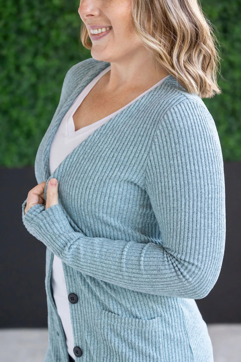 Colbie Ribbed Cardigan - Dusty Blue