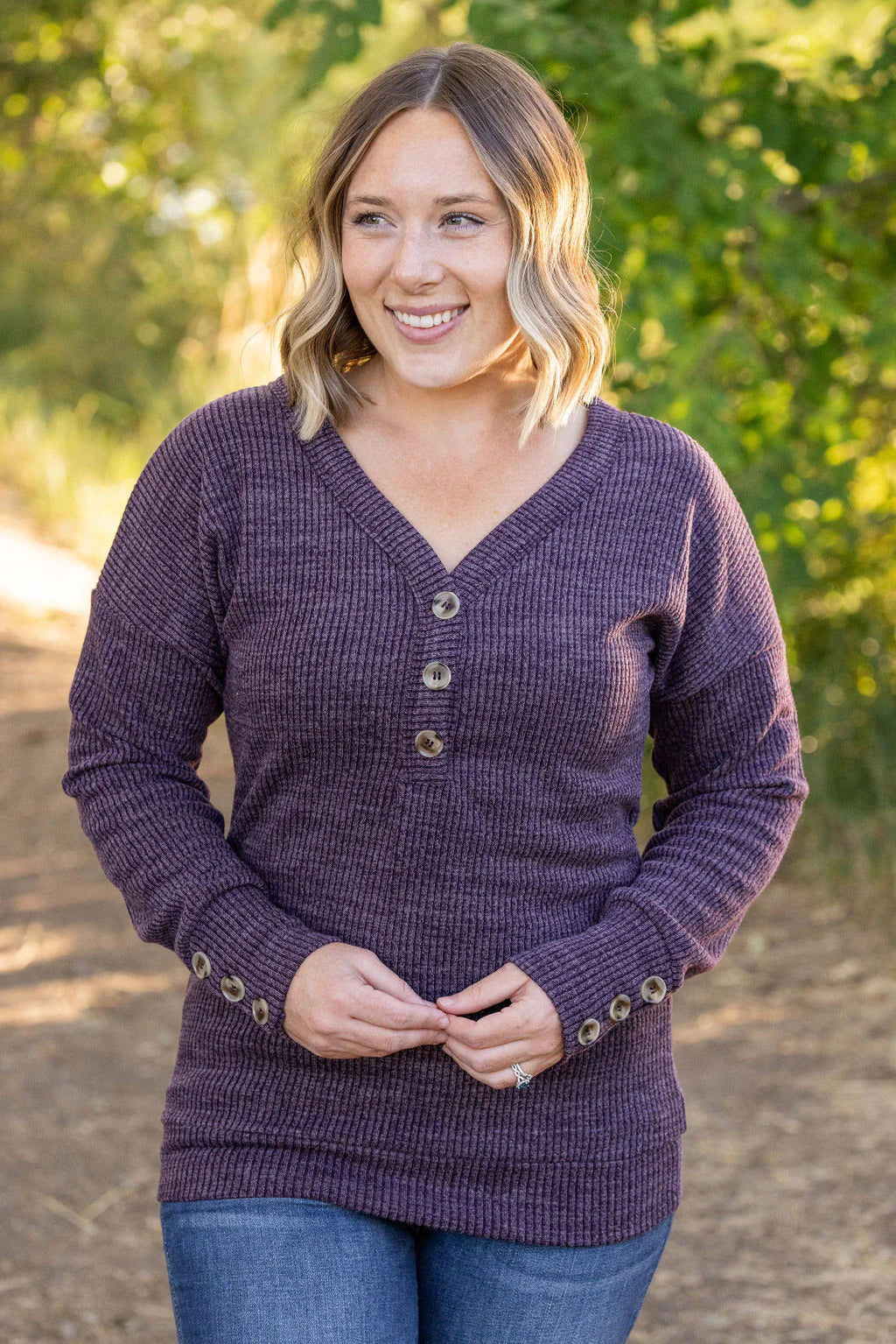 Brittney Button Sweater in Purple