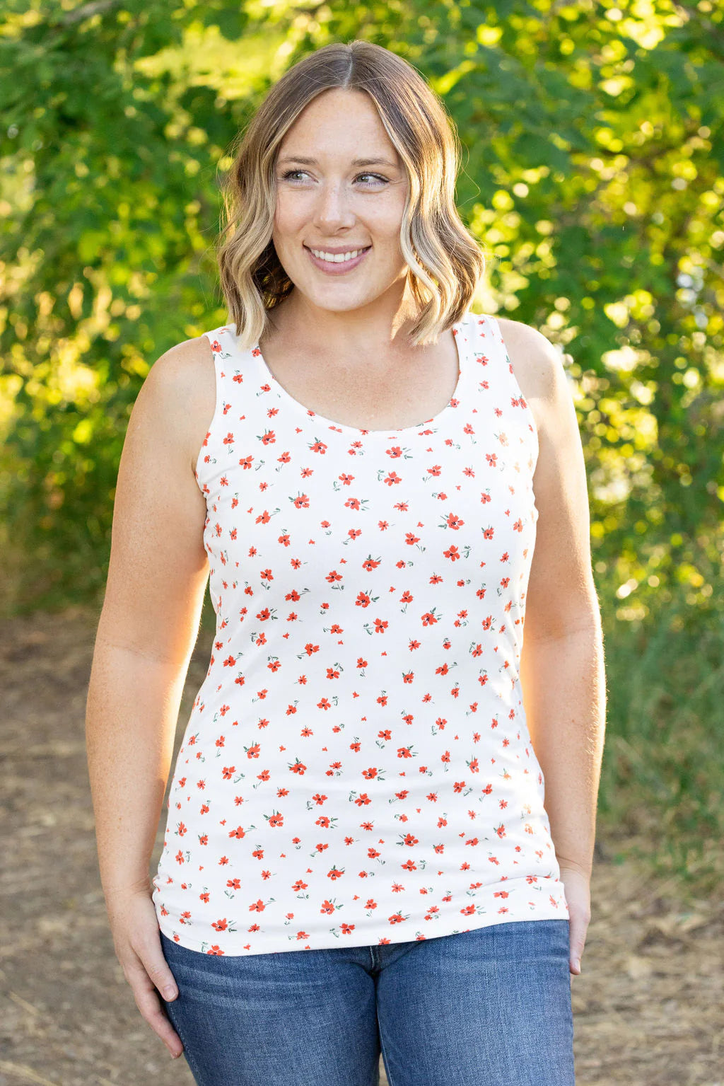 Luxe Crew Tank - Micro Ivory Floral