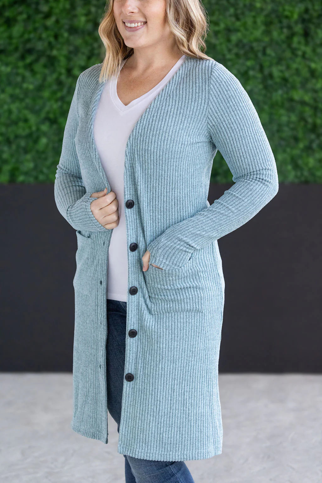 Colbie Ribbed Cardigan - Dusty Blue