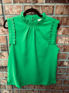 Green Ruffle Sleevless Top