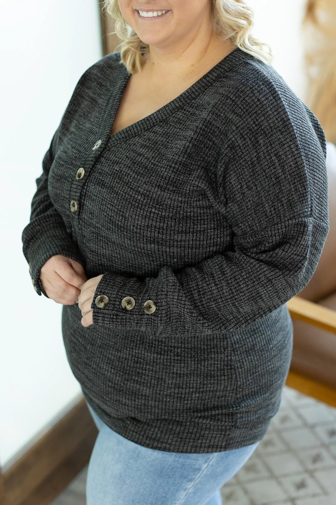 Brittney Button Sweater in Charcoal