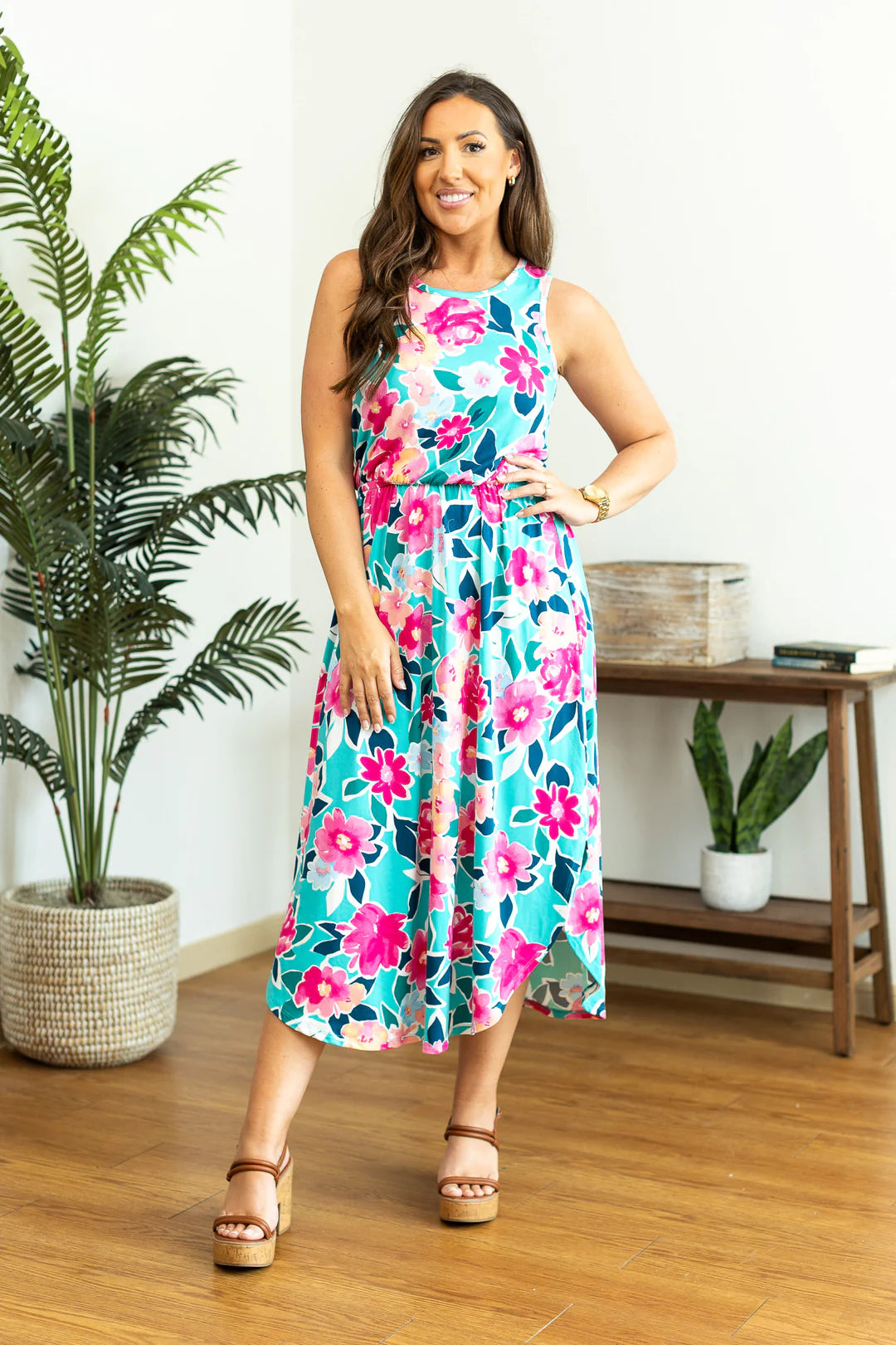 Sydney Scoop Dress - Aqua Floral