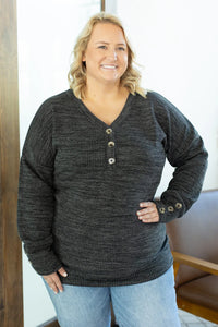 Brittney Button Sweater in Charcoal