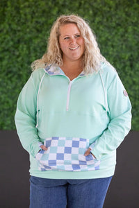 HalfZip Hoodie - Mint with Blue and Mint Checker MM EXCLUSIVE