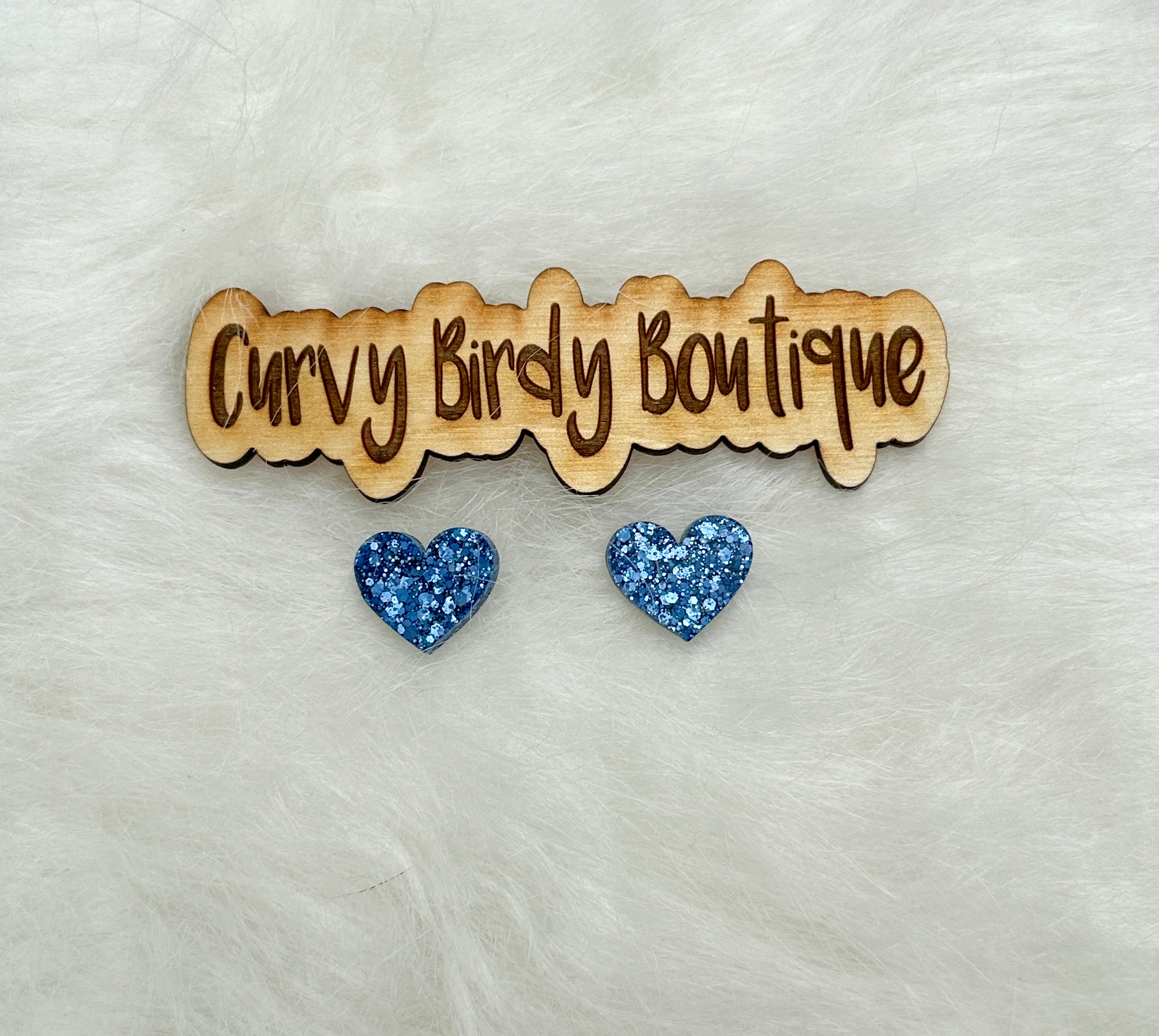 Blue Glitter Heart Earrings - Hypoallergenic