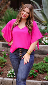 Stephanie Flutter Sleeve Top in Magenta