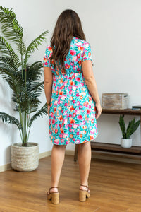 Tinley Dress - Aqua and Pink Floral - FINAL SALE