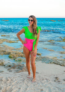 Laying Poolside Color Block Swimsuit