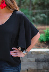 Stephanie Flutter Sleeve Top in Black