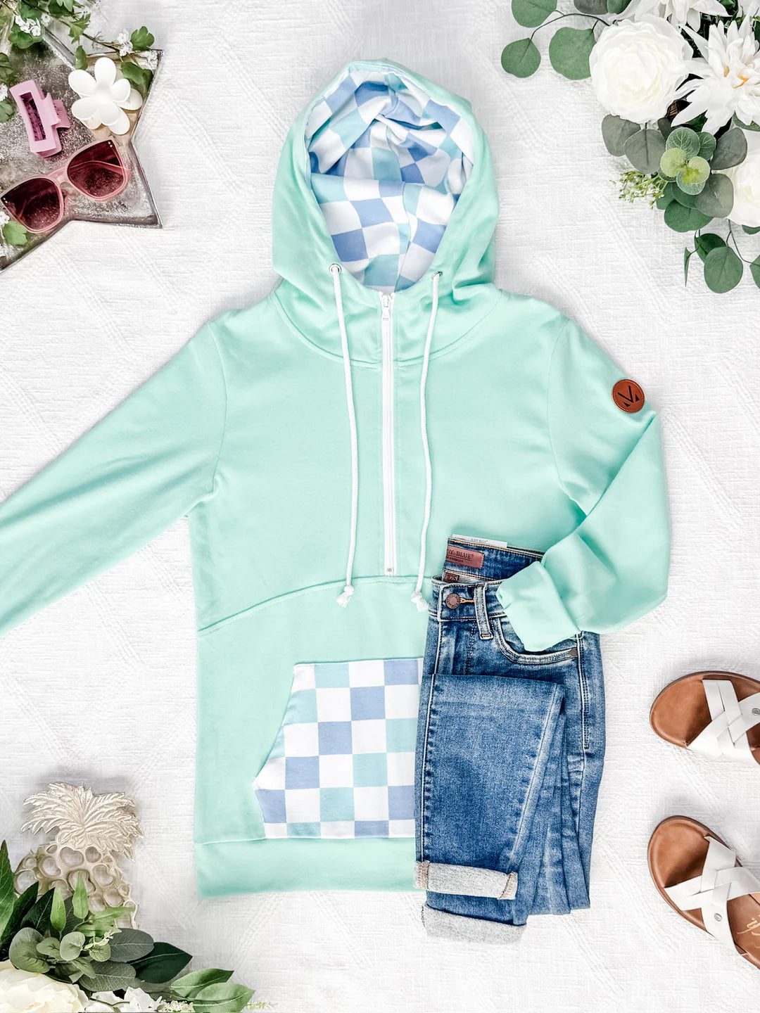 HalfZip Hoodie - Mint with Blue and Mint Checker MM EXCLUSIVE