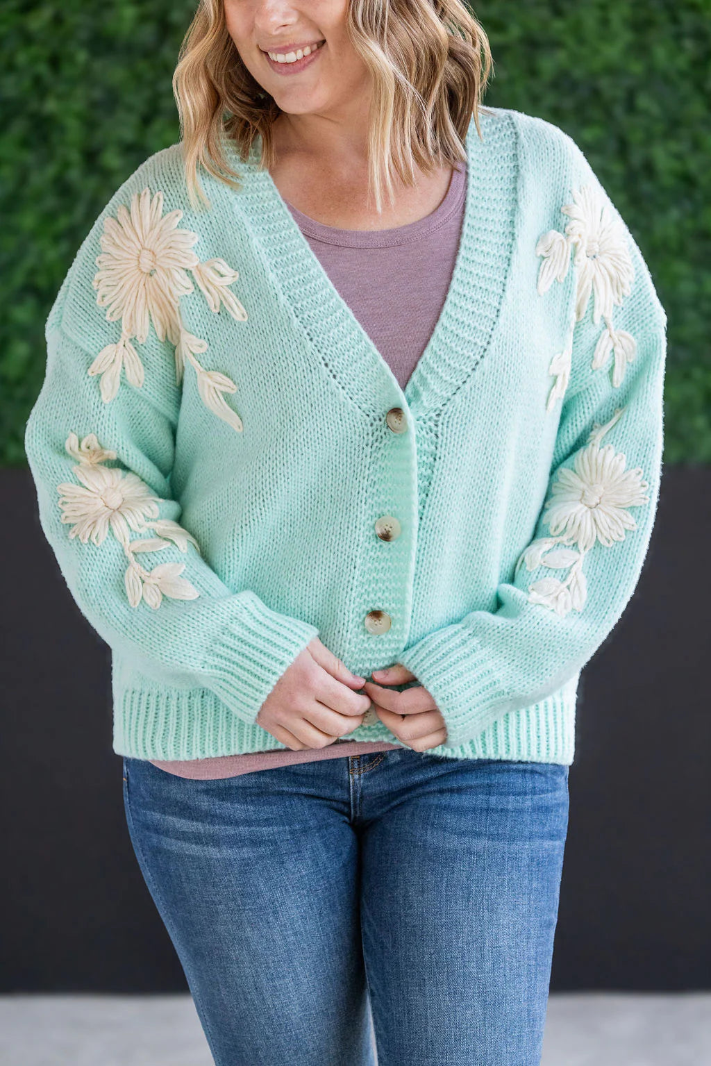 Mint and Tan Floral Cardigan