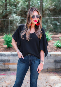 Stephanie Flutter Sleeve Top in Black