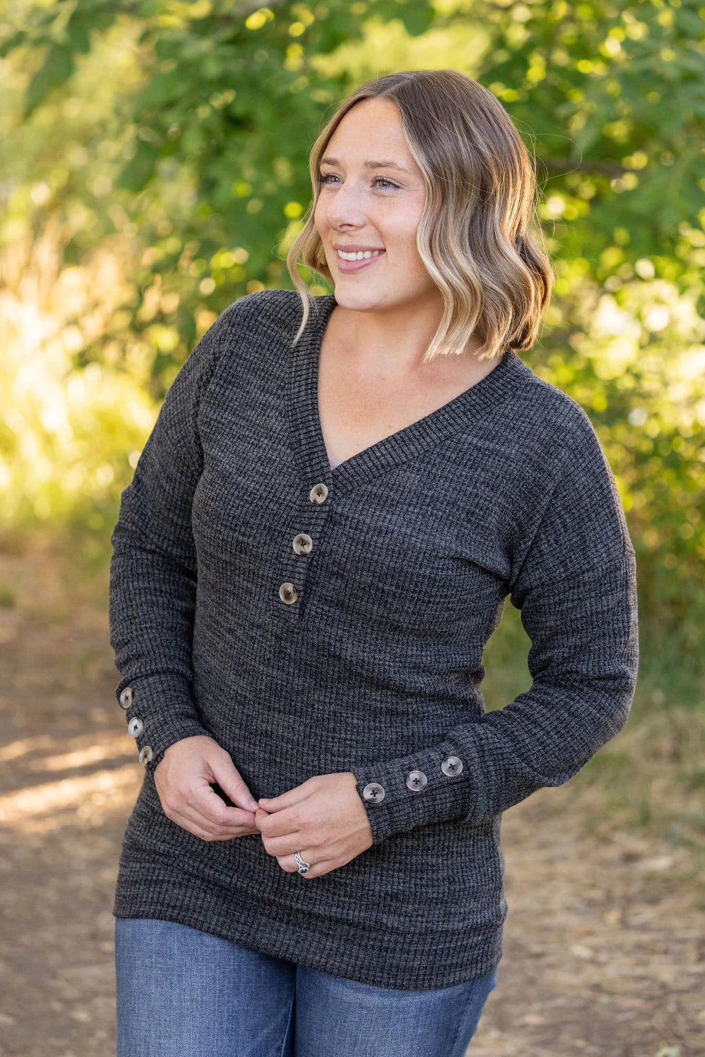 Brittney Button Sweater in Charcoal