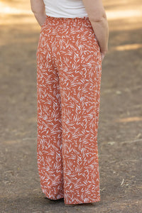 Presley Palazzo Pants - Rust Leaves